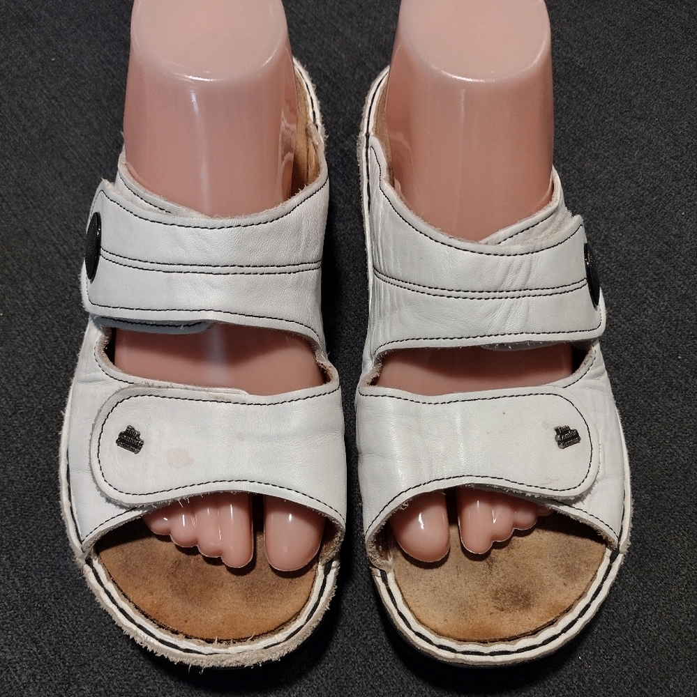 Finn Comfort White Leather Adjustable Strap Sandals